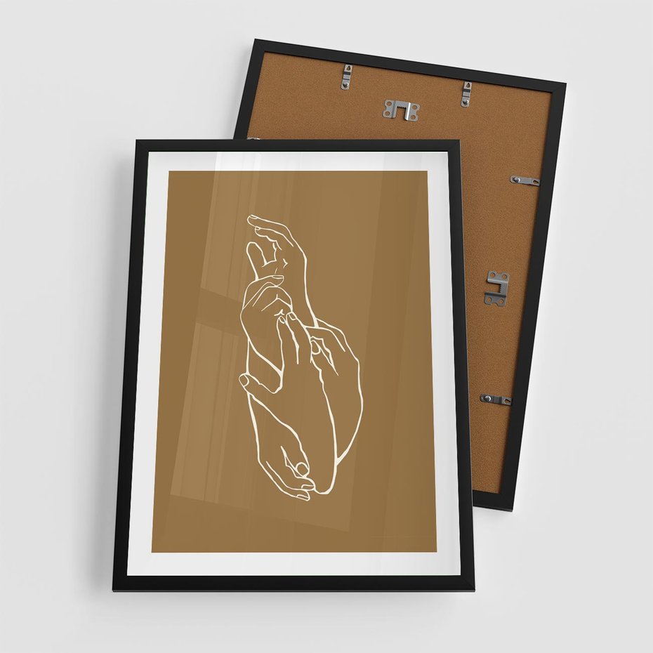 Plakat w ramie 50x70 - Splecione Dłonie - szkic, minimalizm - rama czarna