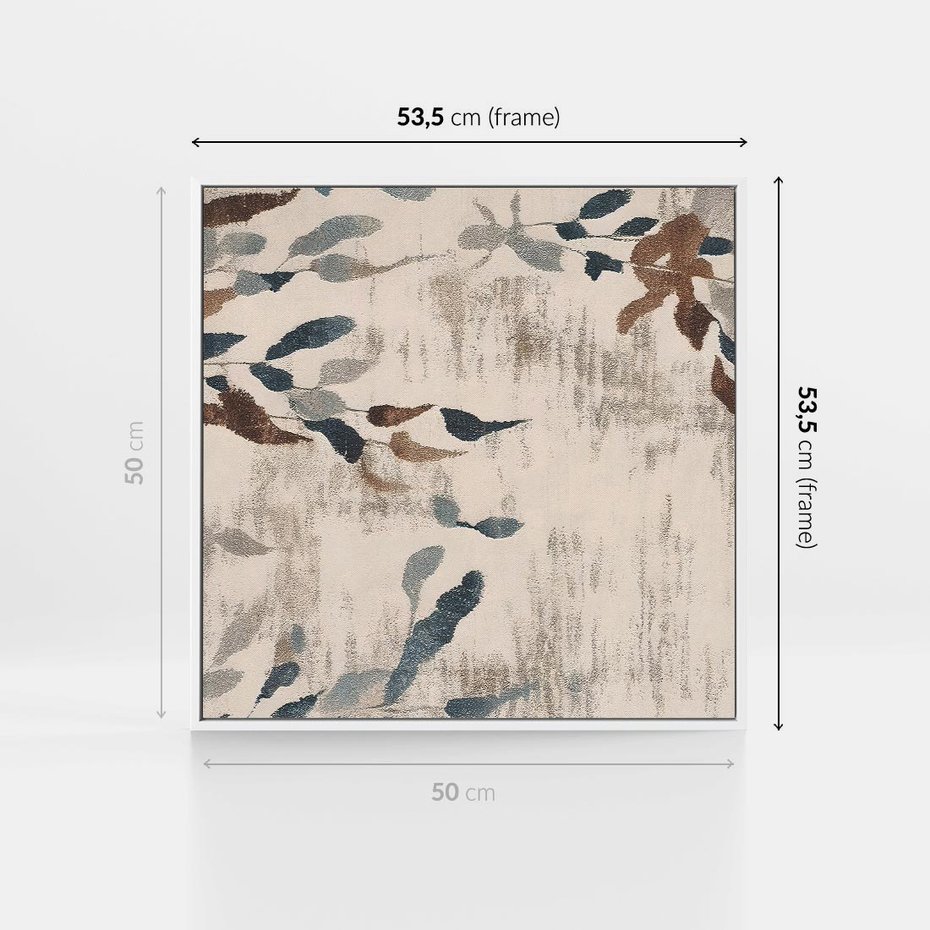 Obraz w ramie 50x50 - Refleksje liściowych barw - abstrakcyjne kształty, przypominają liście - rama biała