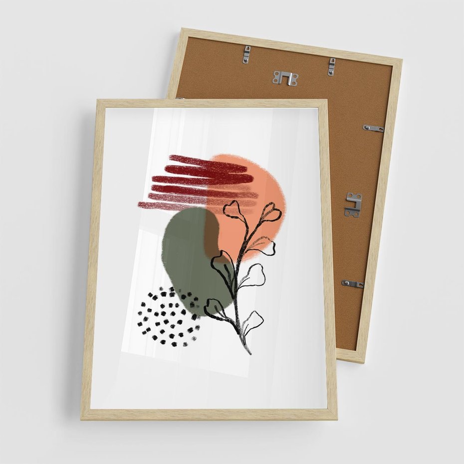 Plakat w ramie 50x70 - Przenikające Widzenia - abstrakcyjna sztuka, liście - rama drewno