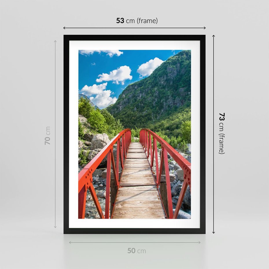 Plakat w ramie 50x70 - Most do przygody - góry, most - rama czarna