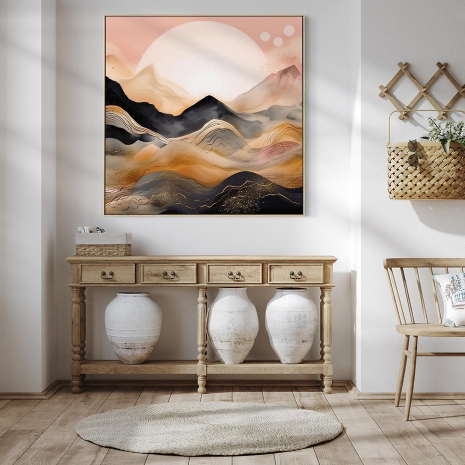 Obraz w ramie 50x50 - Grafika Zachodu - nowoczesna grafika, odcienie pastelowe - rama drewno