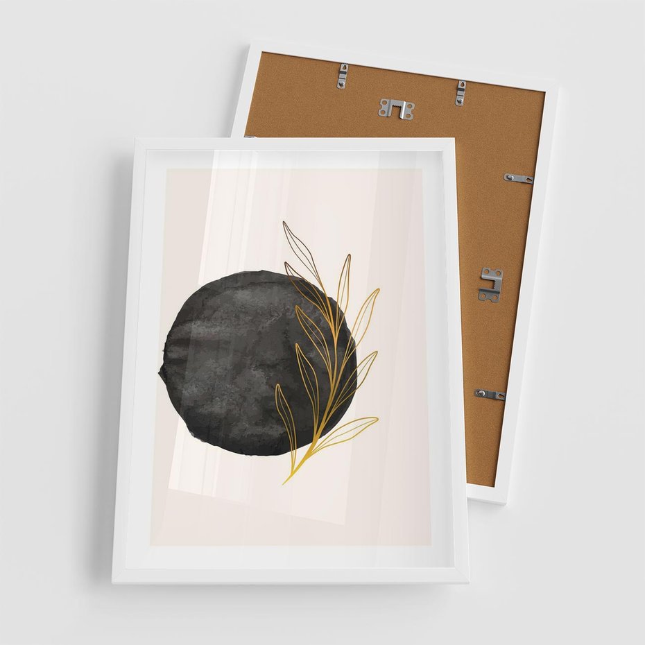Plakat w ramie 50x70 - Kontrast Kształtów - minimalistyczna grafika, czarna plama - rama biała