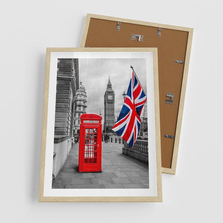 Plakat w ramie 50x70 - Londyńska Budka przy Big Benie - Londyn, budka - rama drewno