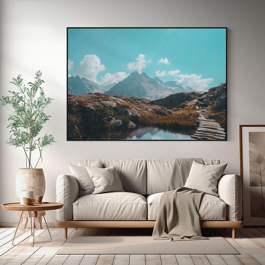 Obraz w ramie 100x70 - Inspirujący Pejzaż - ścieżka, górska - rama czarna