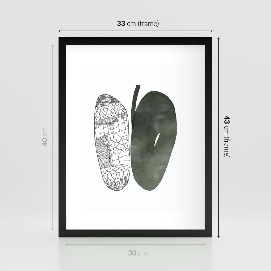 Plakat w ramie 30x40 - Przesunięte Jabłko - minimalistyczny plakat, jabłko - rama czarna
