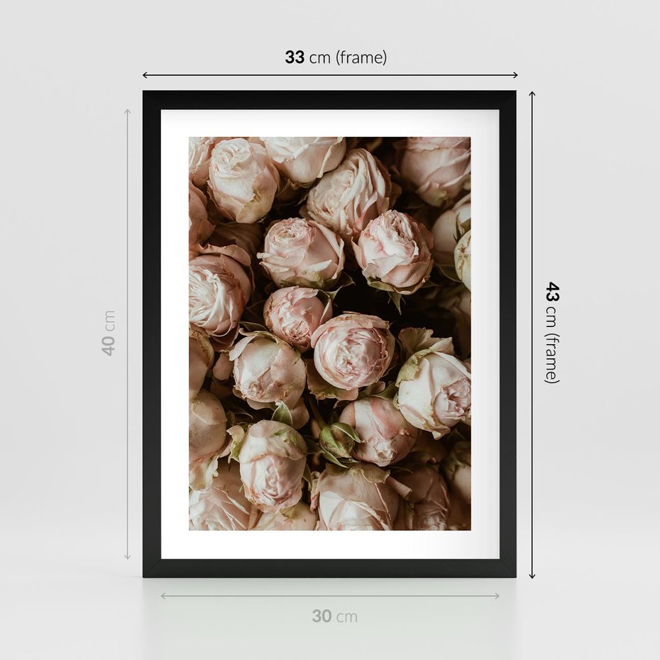 Plakat w ramie 30x40 - Róże i Różowe Kwiaty w Kompozycji - róże, różowe kwiaty - rama czarna