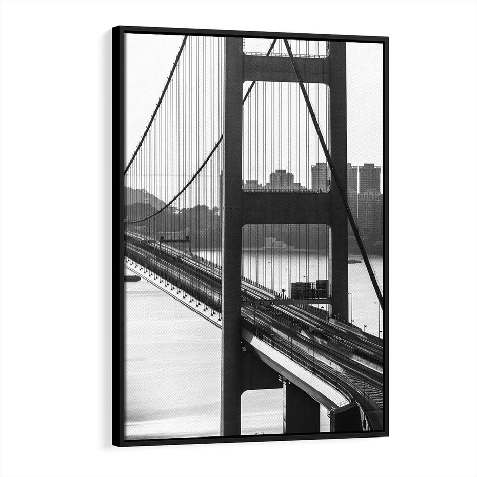 Obraz w ramie 50x70 - Ikona Miasta - most Nowy Jork, czarno biała fotografia - rama czarna