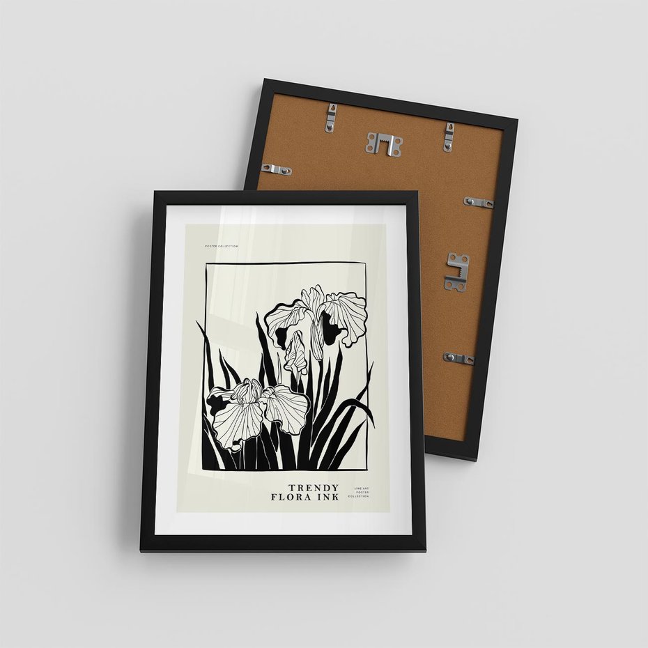 Plakat w ramie 30x40 - Spojrzenia na szkicowaną przeszłość - kwiaty, typografia - rama czarna