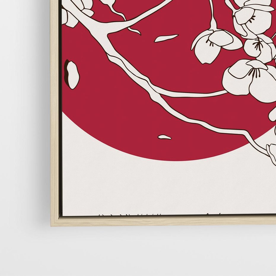 Obraz w ramie 50x50 - Esencja Zen - kwiatnąca wiśnia, orientalna grafika - rama drewno