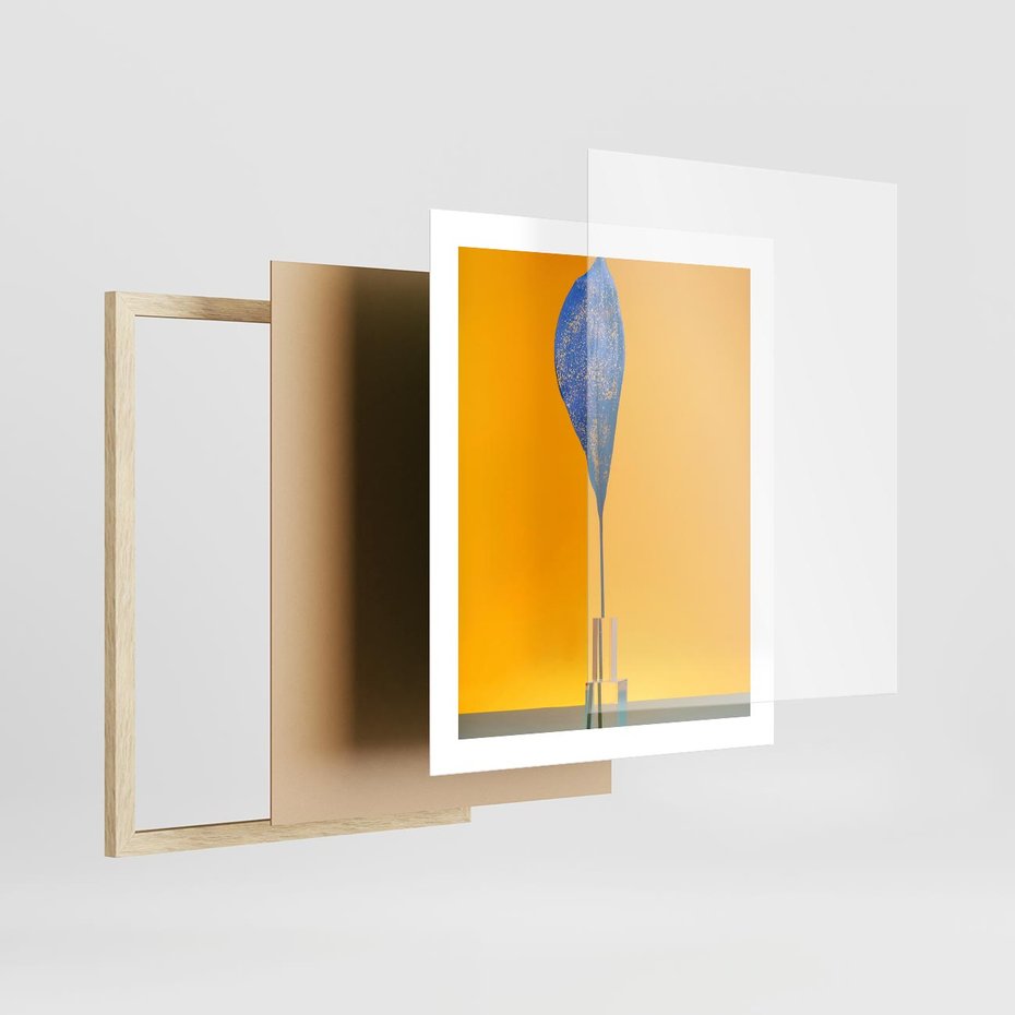 Plakat w ramie 40x50 - Niebiańskie liście - liść, liście - rama drewno