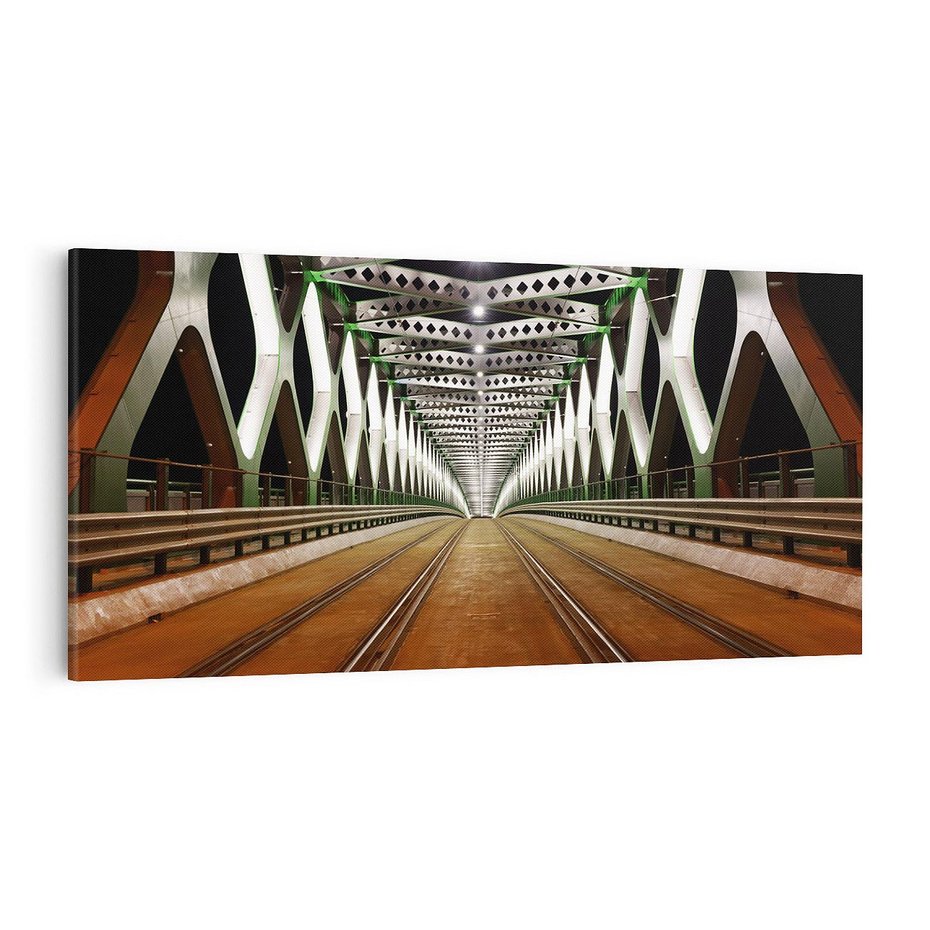 Obraz na płótnie 120x60 - Most kolejowy w nocy - most, kolej