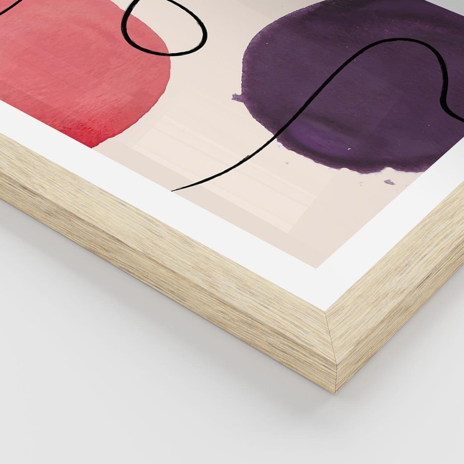 Plakat w ramie 30x40 - Migoczące Echo - abstrakcyjne akwarelowe plamy, nieregularne linie - rama drewno