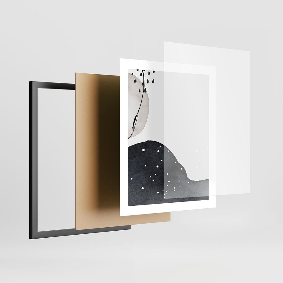 Plakat w ramie 40x50 - Szara Abstrakcja - abstrakcja, akwarela - rama czarna