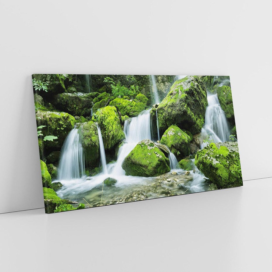 Obraz na płótnie 120x60 - Spokojny wodospad w lesie nad rzeką - wodospad, las