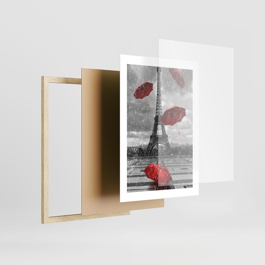 Plakat w ramie 30x40 - Czarno-biała magia Eiffla - Eiffla, Paryż - rama drewno