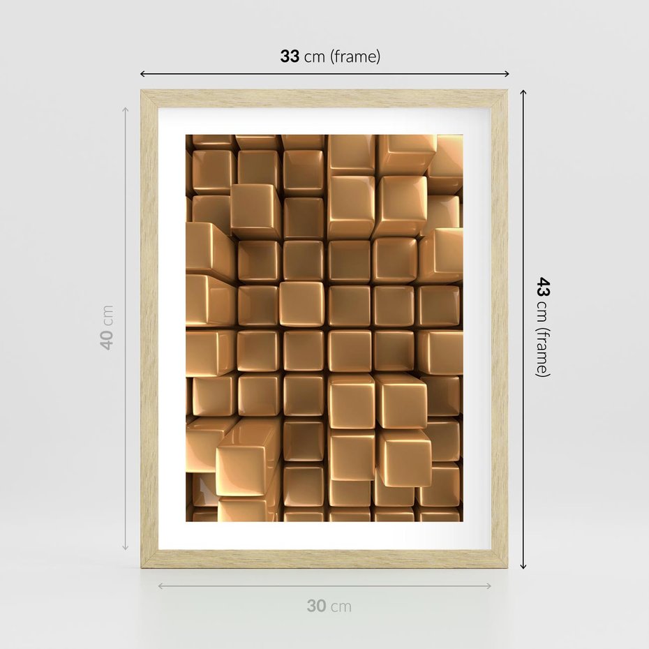 Plakat w ramie 30x40 - Błyszcząca Elegancja - złoto, 3d - rama drewno