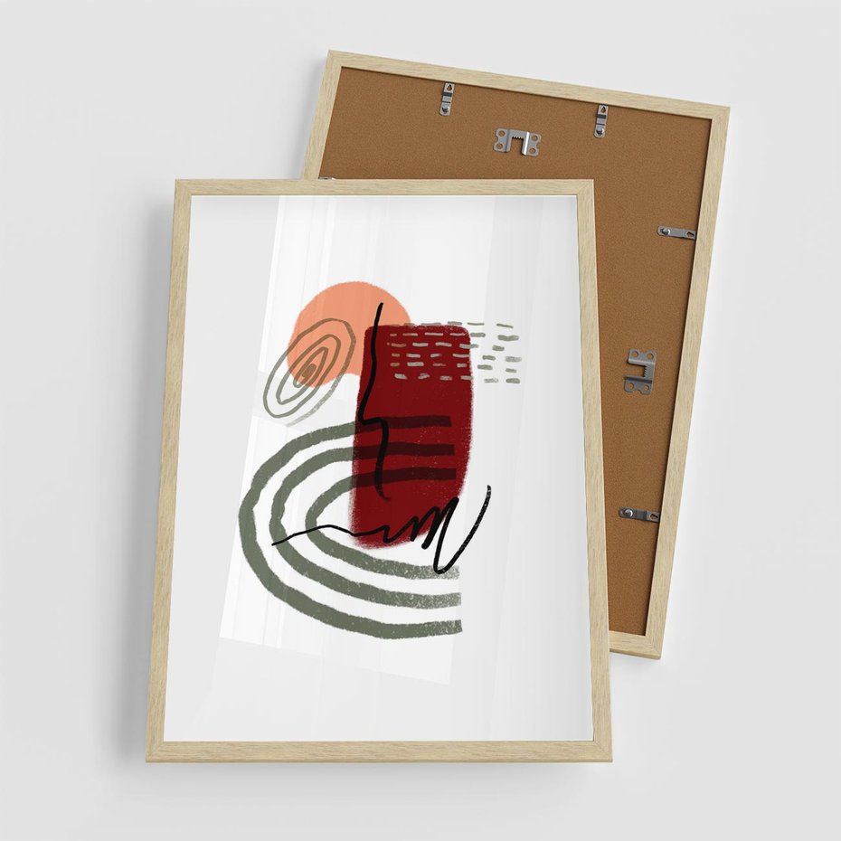 Plakat w ramie 50x70 - Boho Raj - abstrakcyjna sztuka, boho kształty - rama drewno