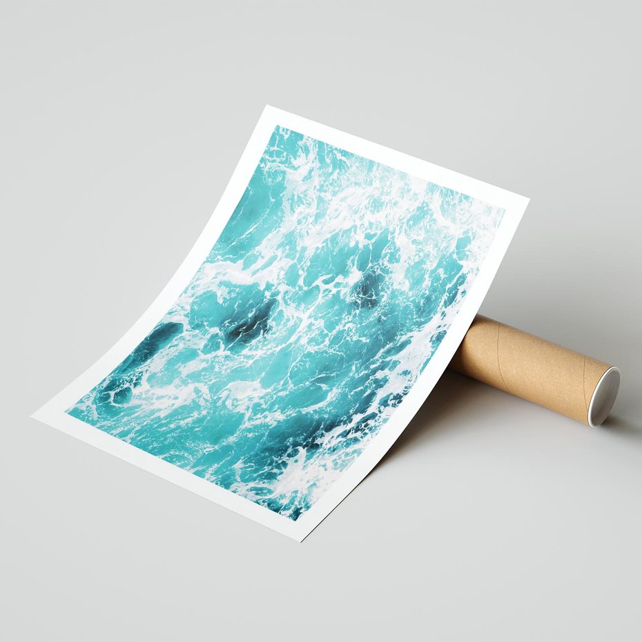 Plakat bez ramy 21x30 - Wzburzony Ocean: Widok Z Góry - wzburzony ocean, błękitna woda