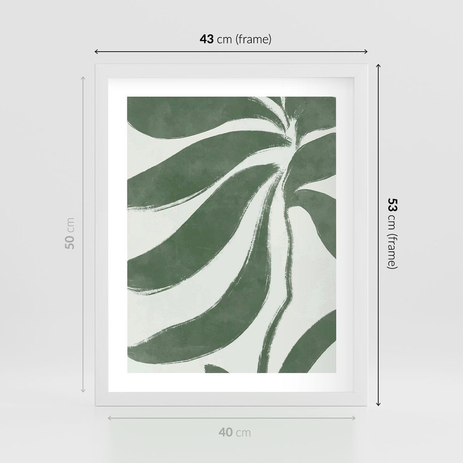 Plakat w ramie 40x50 - Zieleń Wewnętrznego Spokoju - zielony plakat, roślinne inspiracje - rama biała