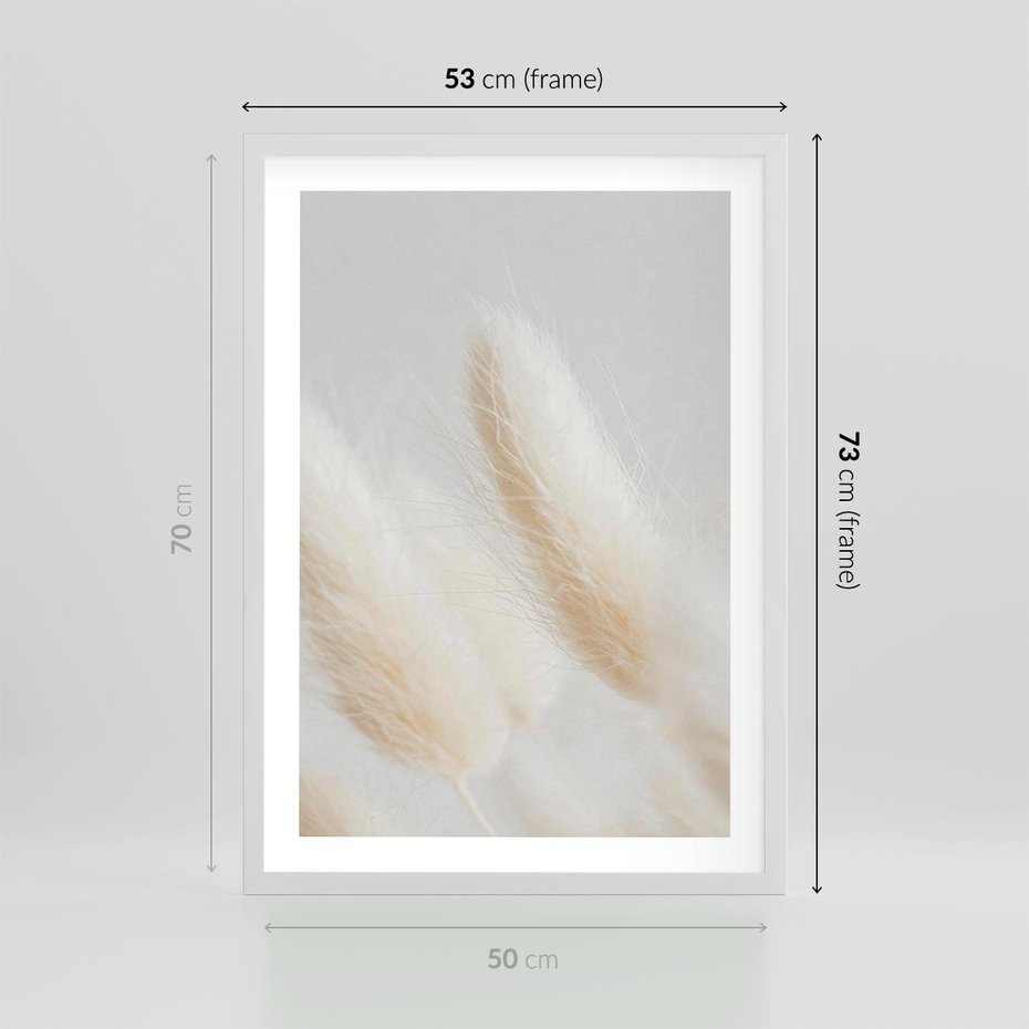Plakat w ramie 50x70 - Czysty Minimalizm - białe trawy, minimalizm - rama biała