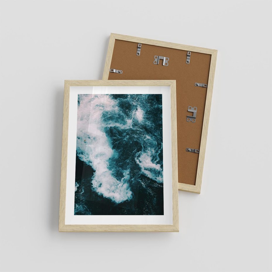 Plakat w ramie 30x40 - Fale w Odcieniach Turkusu - ocean, fale - rama drewno