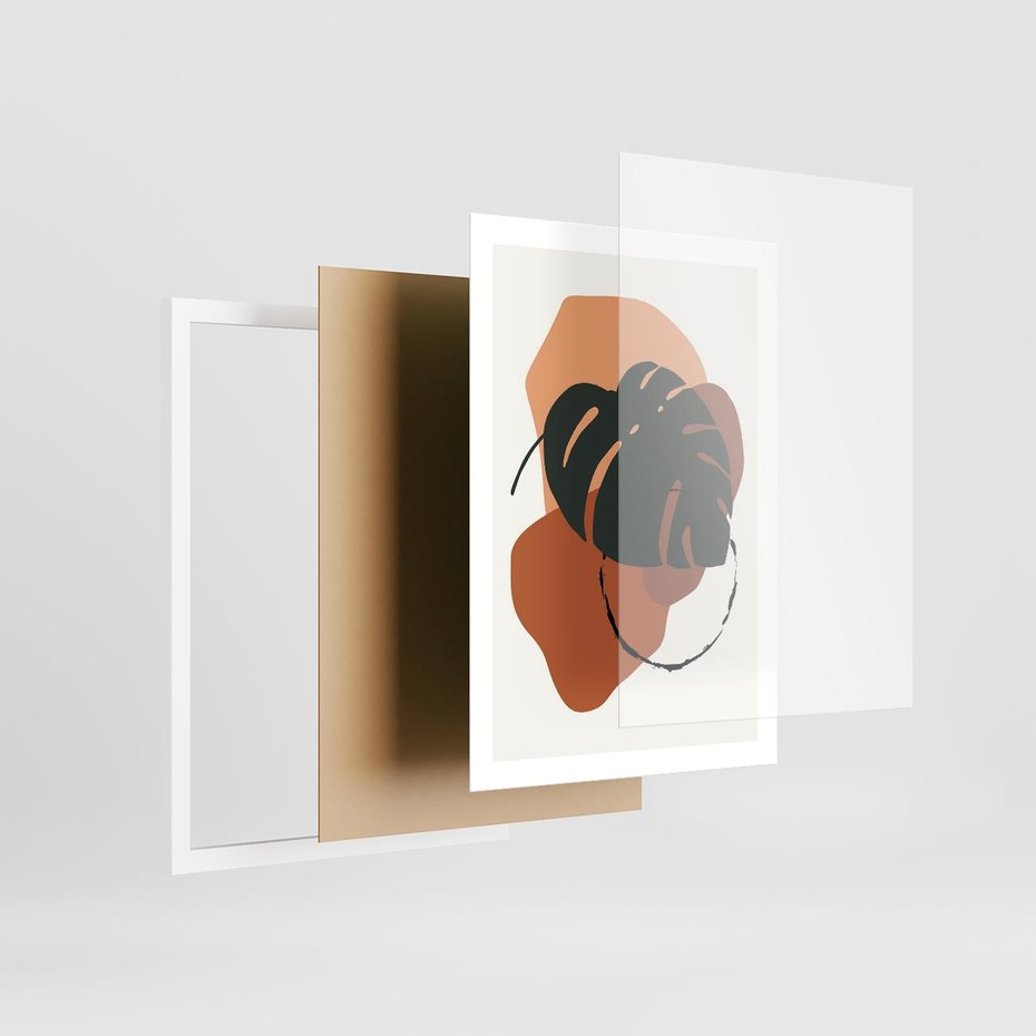 Plakat w ramie 50x70 - Brązowa Ekspresja - liść monstery, boho obraz - rama biała