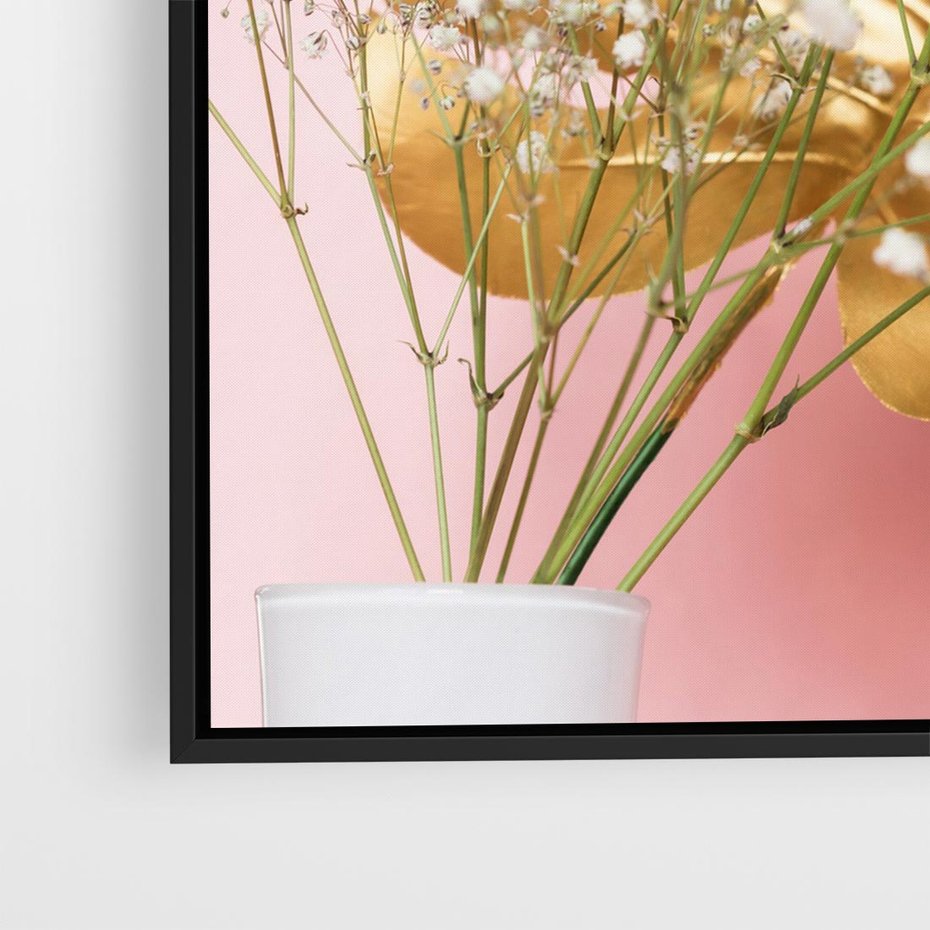 Obraz w ramie 50x50 - Blask Natury - złote, liście - rama czarna