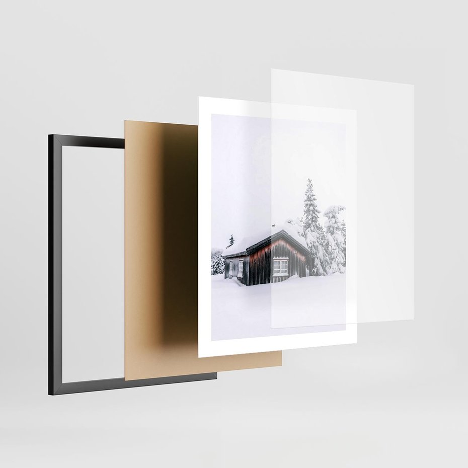 Plakat w ramie 40x50 - Zimowy Azyl: Domek w Górach - domek w górach, śnieg - rama czarna