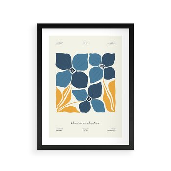 Plakat w ramie 30x40 - Błękitne Nowości - niebieskie kwiaty, nowoczesna sztuka - rama czarna