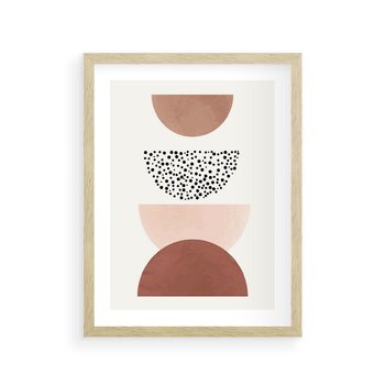 Plakat w ramie 50x70 - Geometryczna Harmonia w Brązach i Beżach - geometryczne kształty, brązy i beże - rama drewno