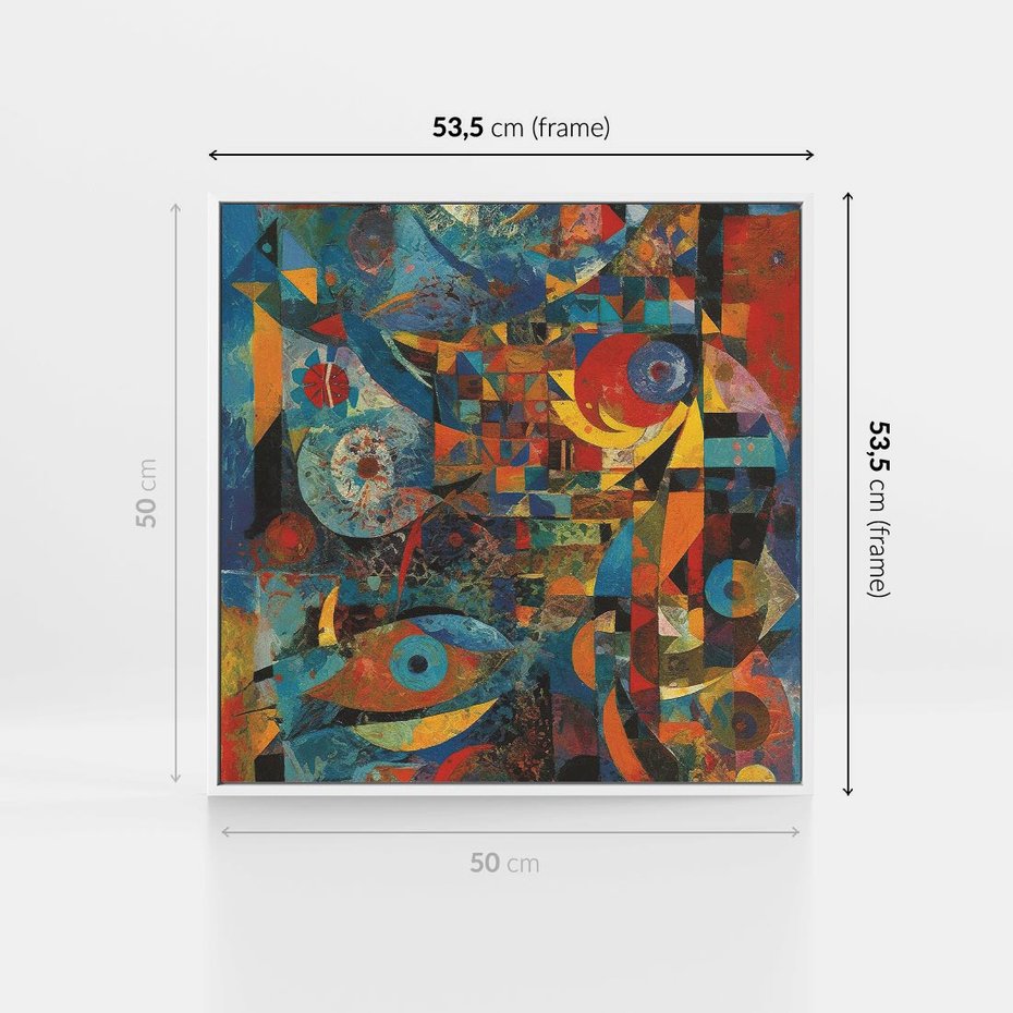 Obraz w ramie 50x50 - Migotliwe Przesunięcia Konturów - abstrakcyjny obraz, sztuka abstrakcji - rama biała