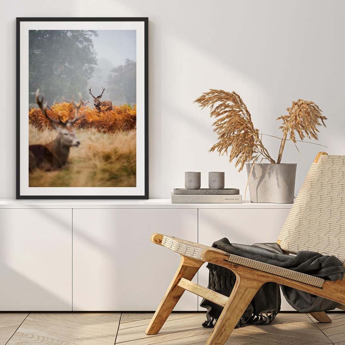 Plakat w ramie 40x50 - Malownicza Harmonia - jelenie, jesień - rama czarna