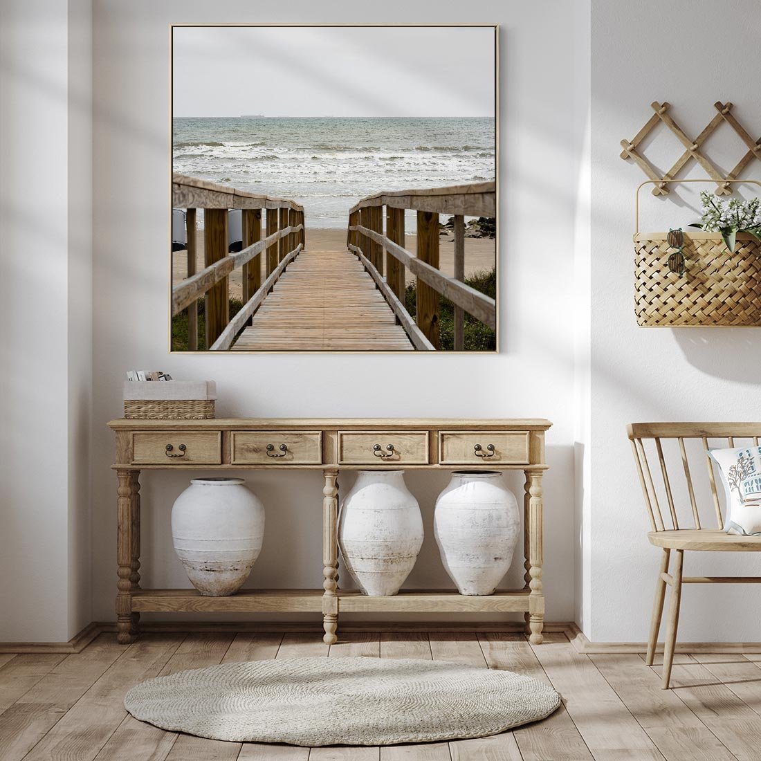 Obraz w ramie 80x80 - Morze i drewniany pomost - morze, pomost - rama drewno