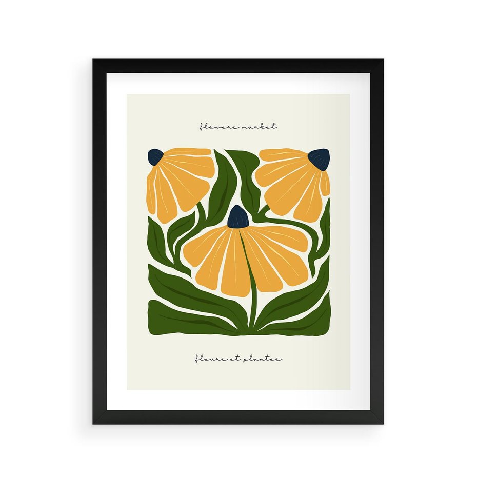 Plakat w ramie 40x50 - Kreatywne Wibracje - sztuka nowoczesna, kolorowe kwiaty - rama czarna