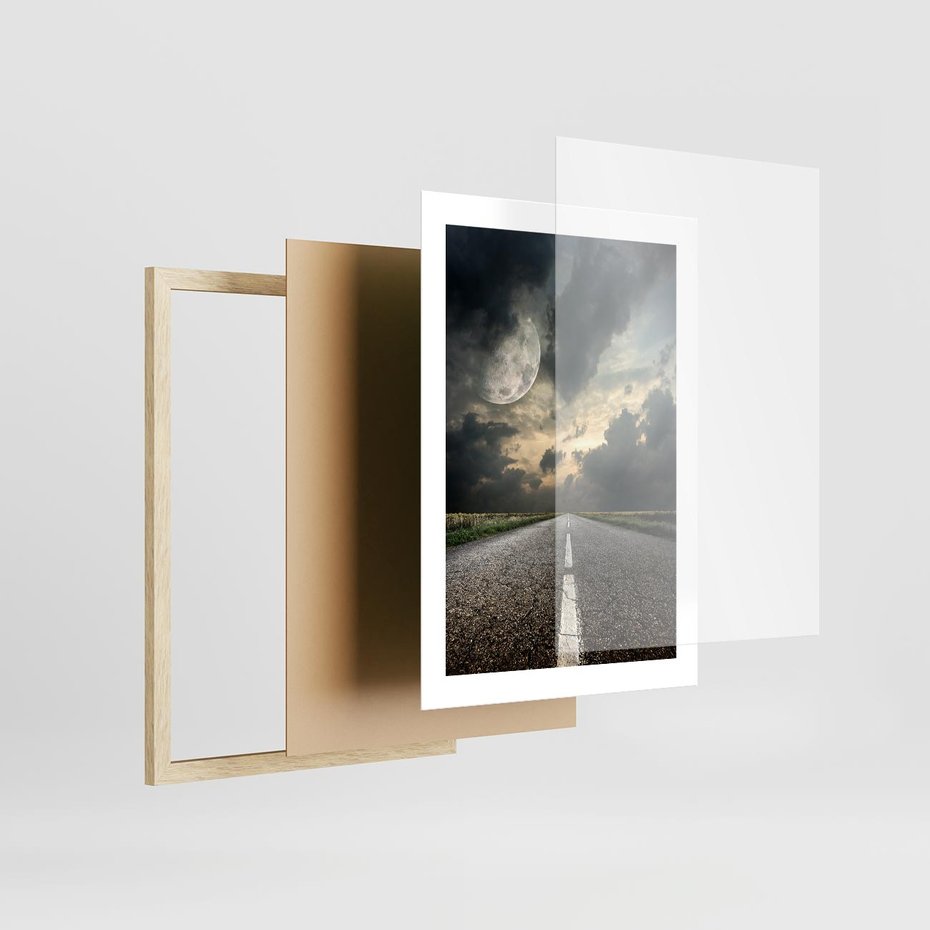 Plakat w ramie 30x40 - magia nocnej drogi - droga, księżyc - rama drewno