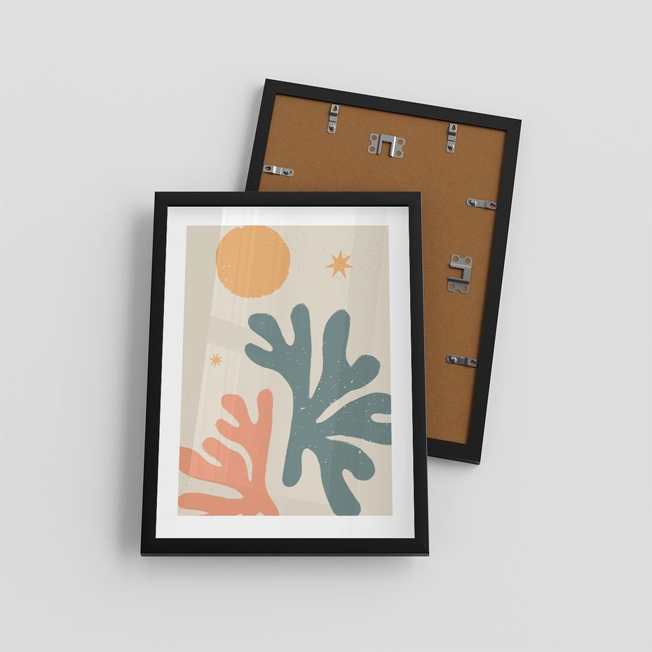 Plakat w ramie 30x40 - Inspirująca Równowaga - boho formy, kształty - rama czarna