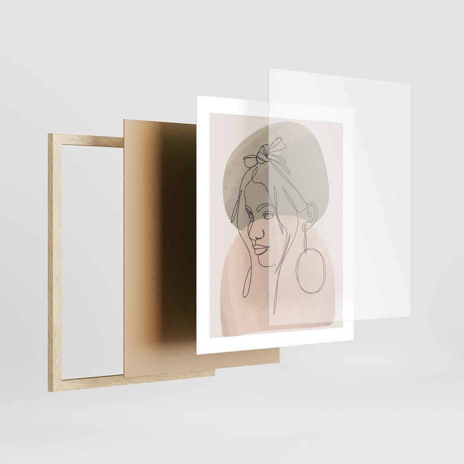 Plakat w ramie 40x50 - Kobieta w Linii: Akwarelowa Harmonia - kobieta one line, grafika - rama drewno