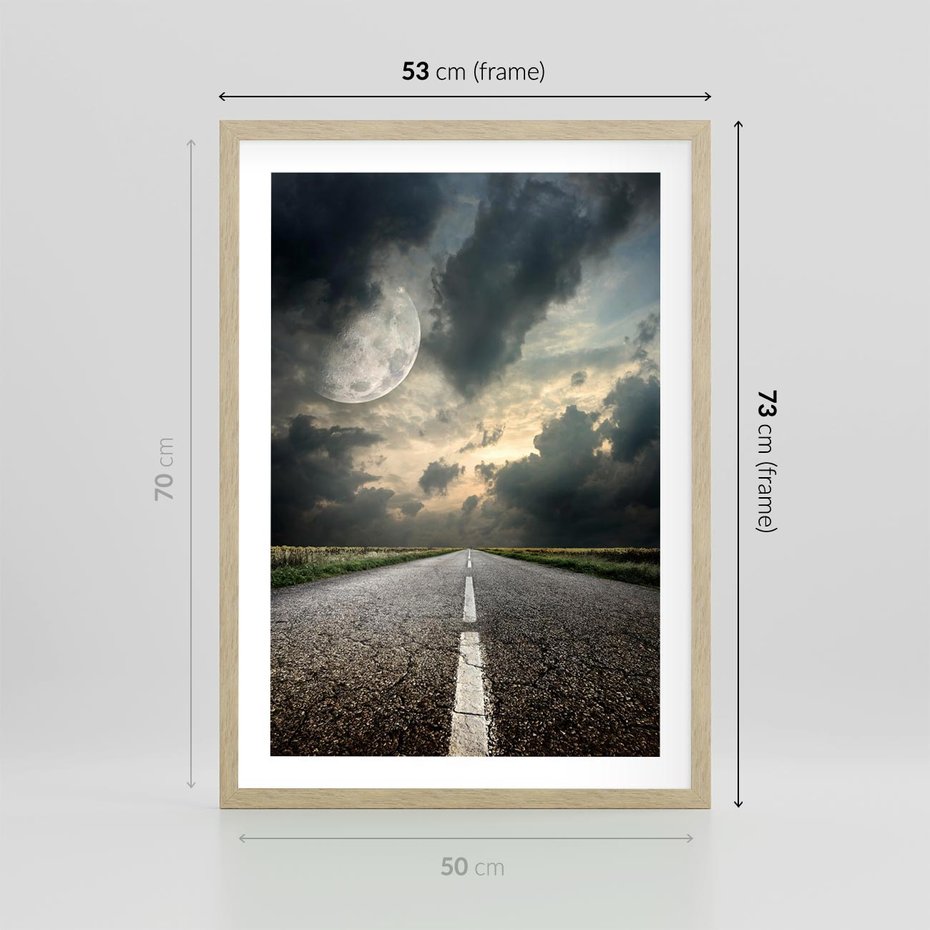 Plakat w ramie 50x70 - magia nocnej drogi - droga, księżyc - rama drewno