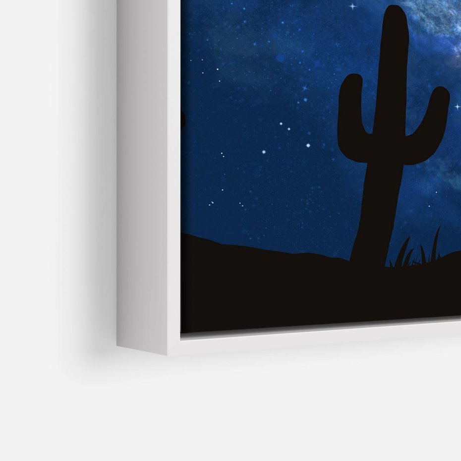 Obraz w ramie 50x50 - Nocne Tajemnice Pustyni - gwieździsta noc, granatowe niebo - rama biała