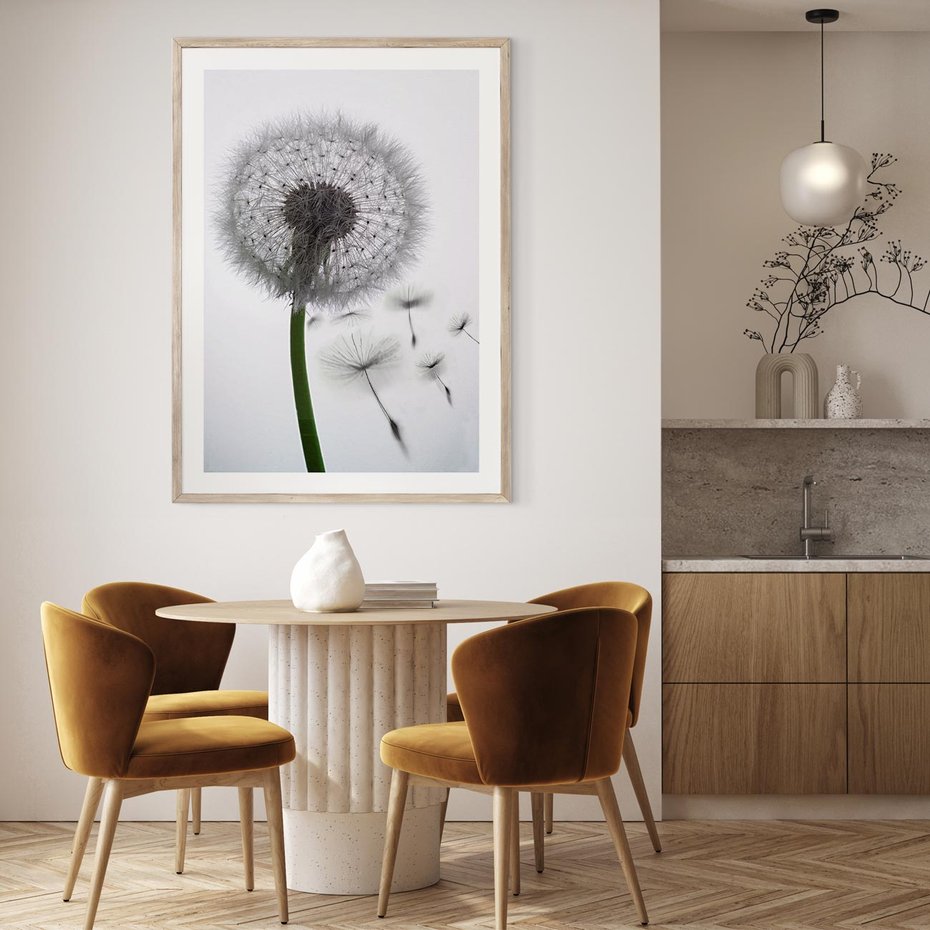 Plakat w ramie 30x40 - Lekkość Przemijania - dmuchawiec, makro - rama drewno