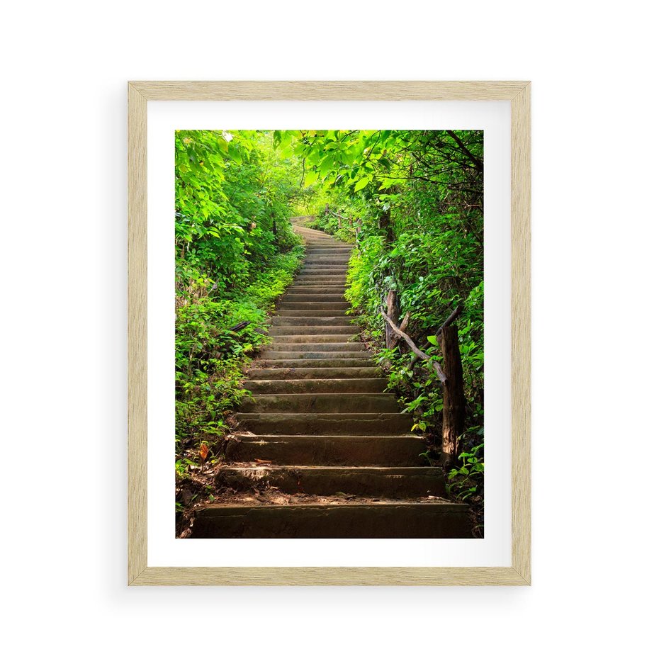 Plakat w ramie 40x50 - Lasowa ścieżka pełna tajemnic - ścieżka, schody - rama drewno