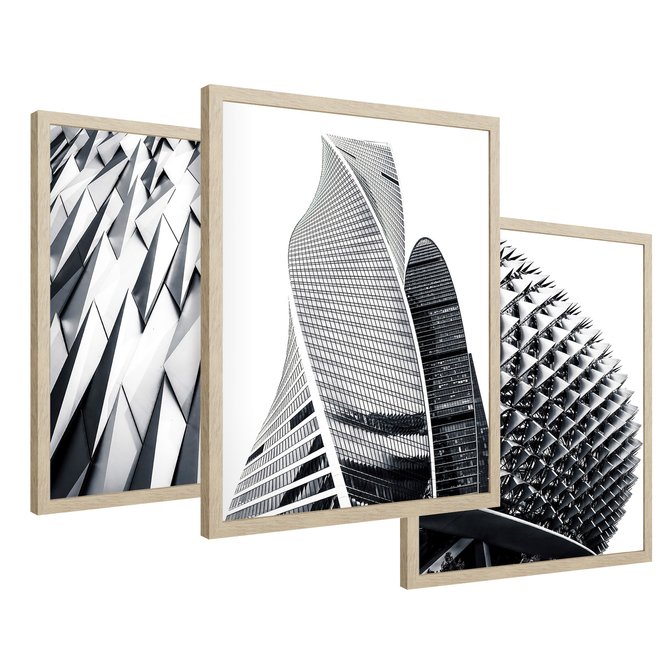 Zestaw obrazy w ramie 30x40 galeria - Nowoczesna, architektura, black, white - rama drewno