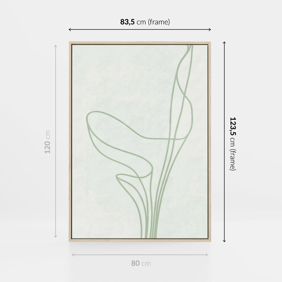 Obraz w ramie 80x120 - Zielona Równowaga Linii - abstrakcyjne delikatne zielone linie, nowoczesny plakat - rama drewno