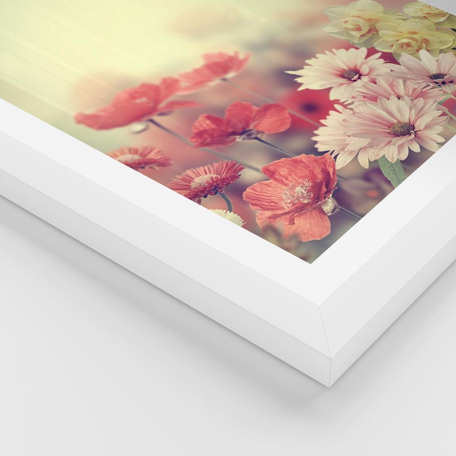 Plakat w ramie 40x50 - Delikatne kwiaty pastelowe - kwiaty, pastelowe - rama biała