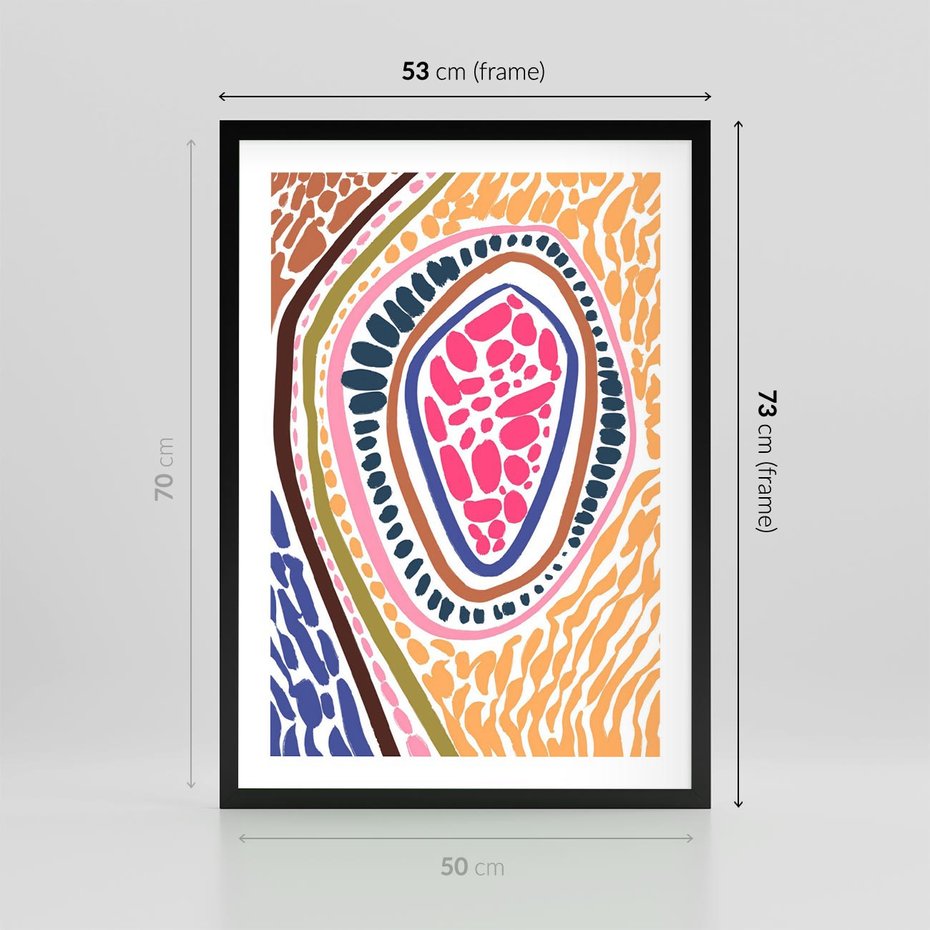 Plakat w ramie 50x70 - Rozchlapane Wizje - kolorowe wzory, tęczowe żywe kolory - rama czarna