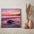 Obraz w ramie 80x80 - Zaklęty Zachód - magiczny zachód słońca, fioletowe - rama drewno