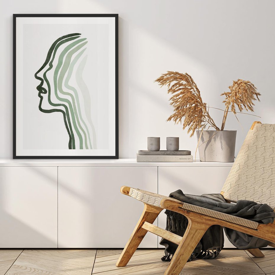 Plakat w ramie 40x50 - Zielony Profil - abstrakcja, zielony portret z profilu - rama czarna