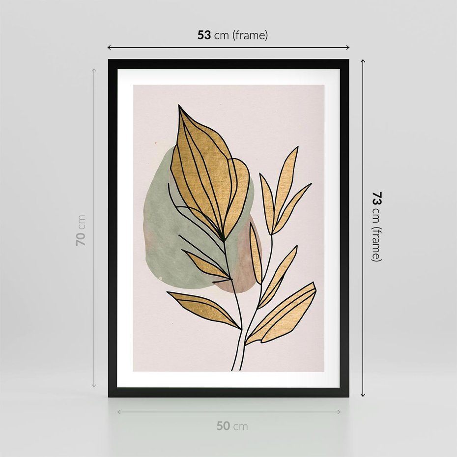 Plakat w ramie 50x70 - Rozkwitające Wnętrza Światła - abstrakcyjny obraz boho, liście - rama czarna
