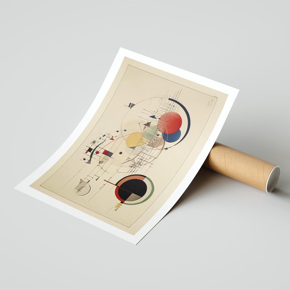 Plakat bez ramy 50x70 - Impulsy Wydobyte z Cienia - abstrakcyjna geometryczna kompozycja, koła linie