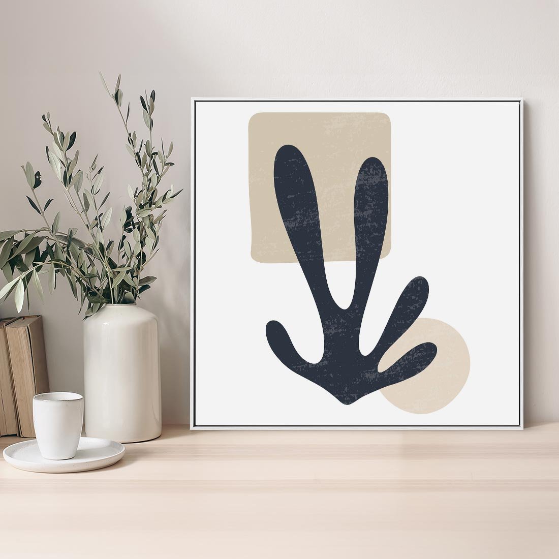 Obraz w ramie 50x50 - Granatowa Odsłona - minimalistyczna nowczesna grafika, styl matisse - rama biała